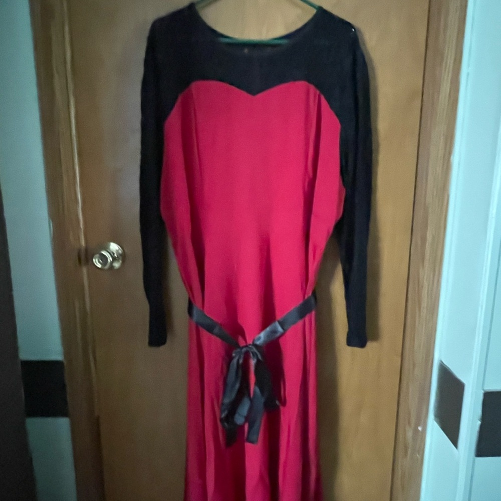 SHEIN curvy 3xl black lace top red dress